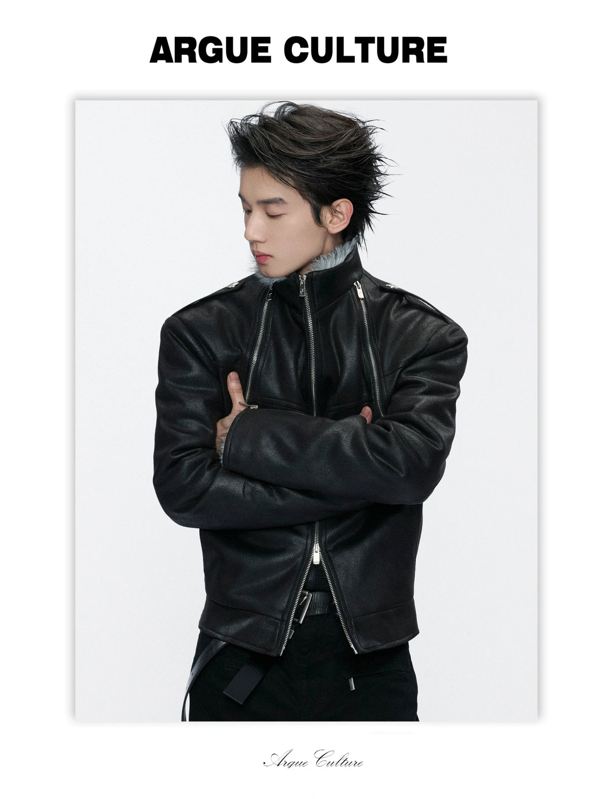 Waxed-Look Faux Leather Hunting Jacket in Black - detail image 7