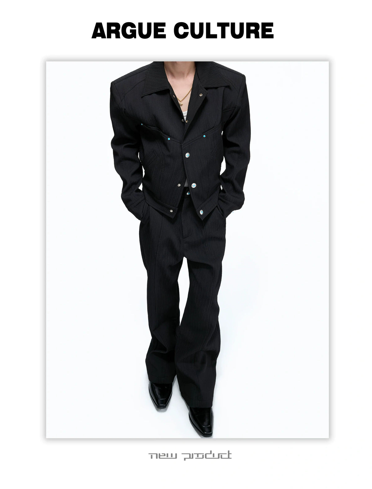 Wheat-Texture Jacket & Straight Pants Set in Polyester - detail image 9