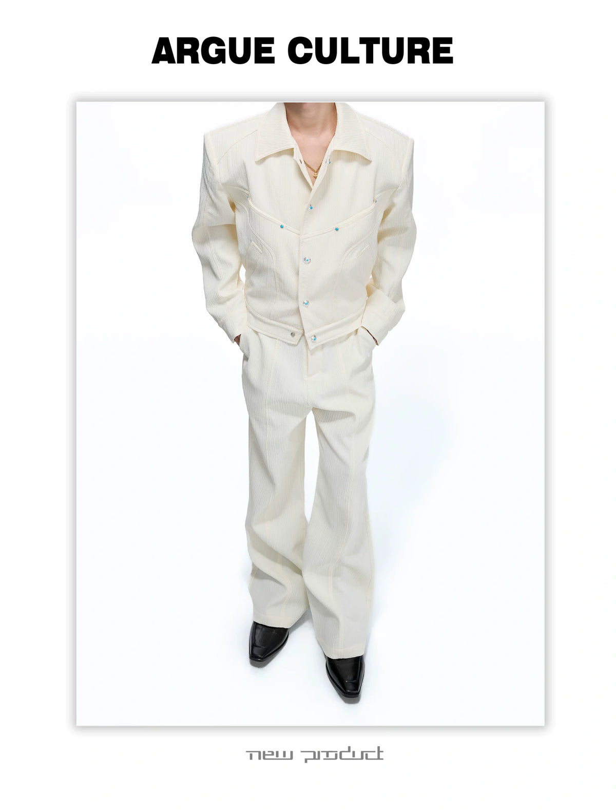 Wheat-Texture Jacket & Straight Pants Set in Polyester - detail image 21