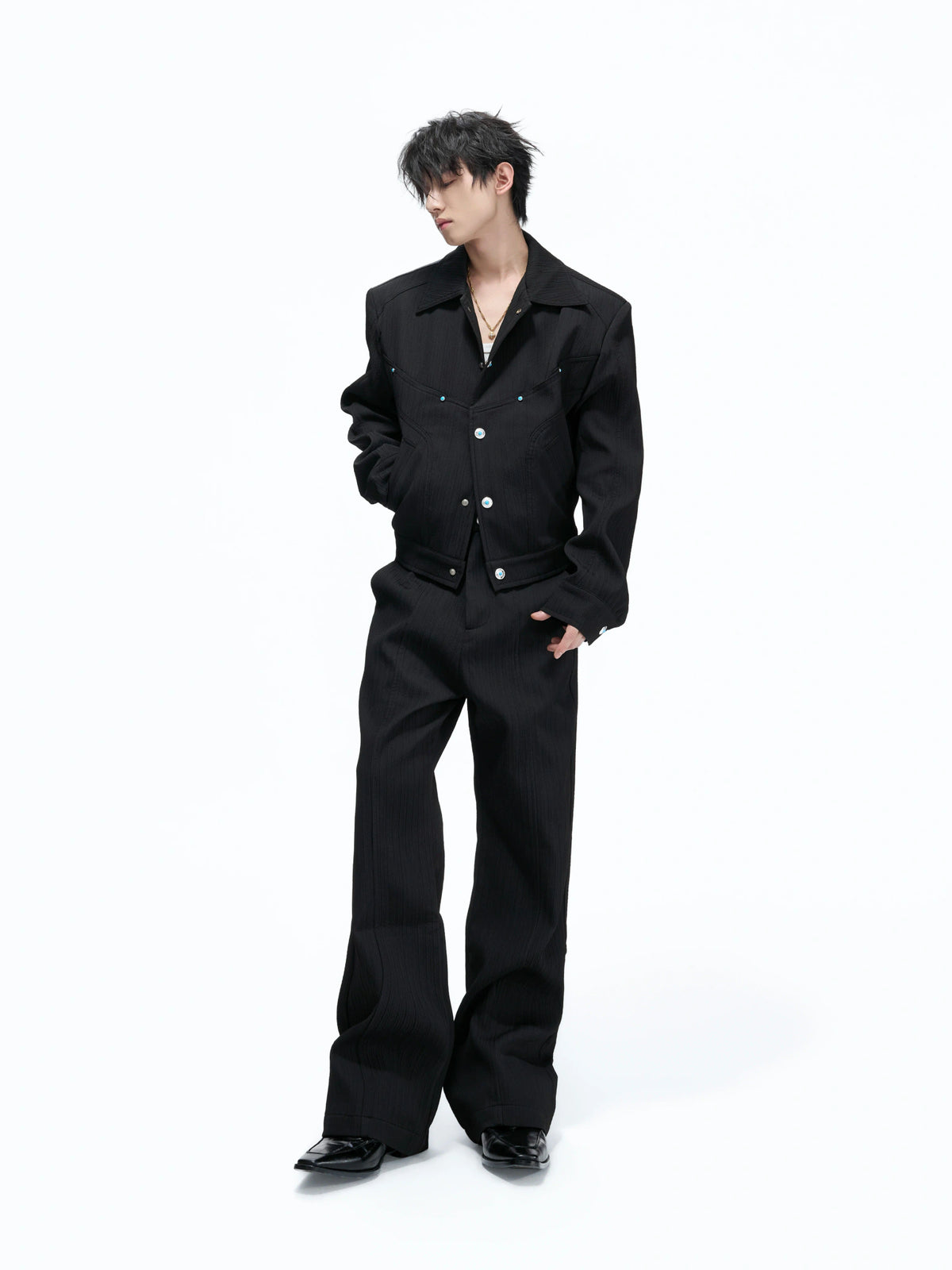 Wheat-Texture Jacket & Straight Pants Set in Polyester - main image 2