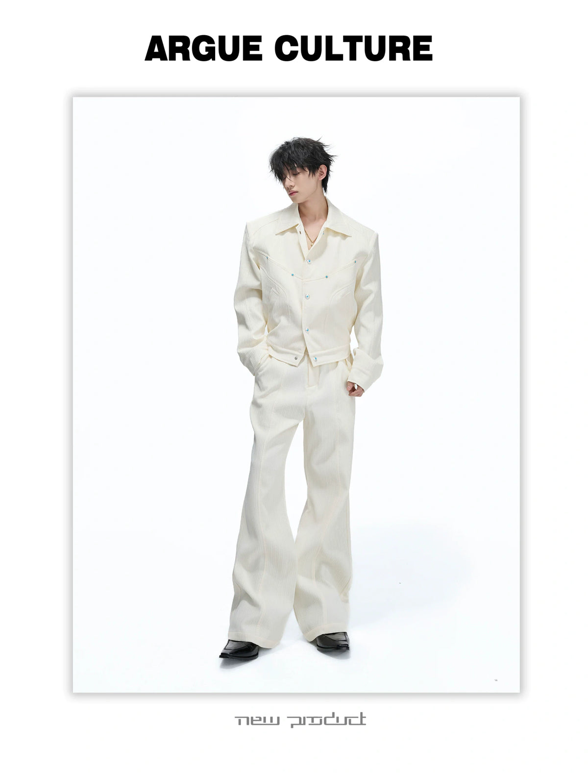 Wheat-Texture Jacket & Straight Pants Set in Polyester - detail image 16