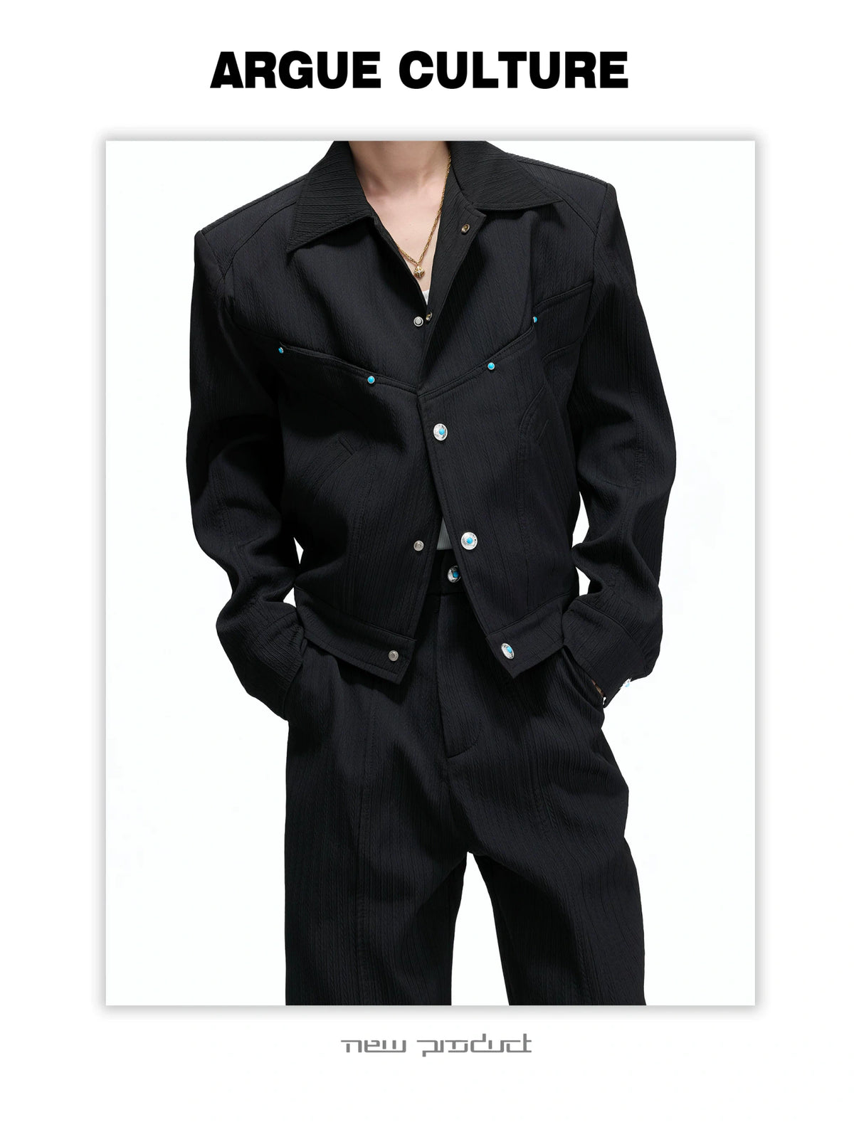 Wheat-Texture Jacket & Straight Pants Set in Polyester - detail image 8