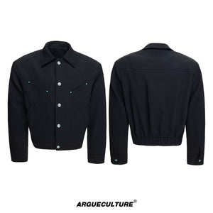 Wheat-Texture Jacket & Straight Pants Set in Polyester - Black Jacket