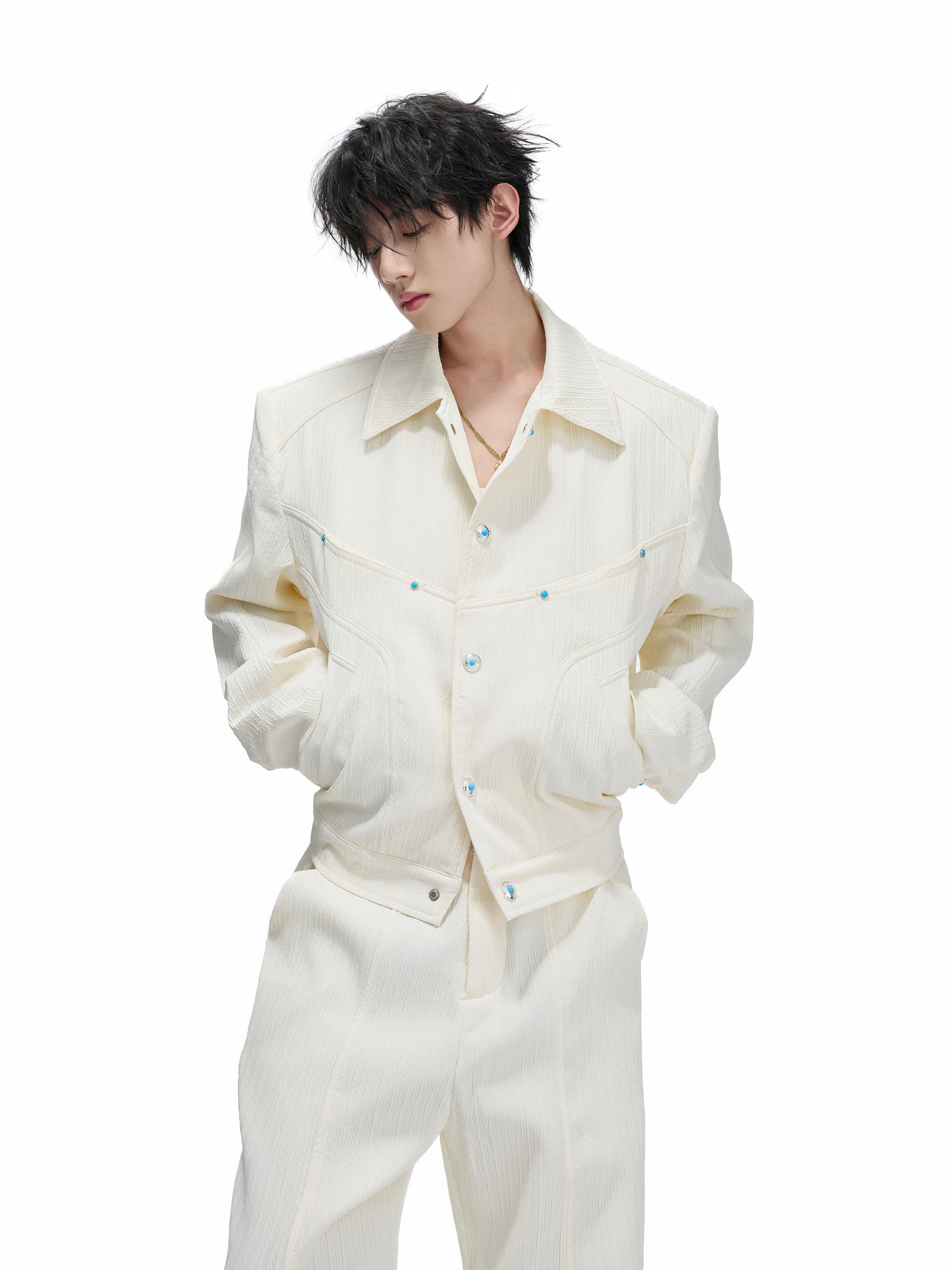 Wheat-Texture Jacket & Straight Pants Set in Polyester - main image 3