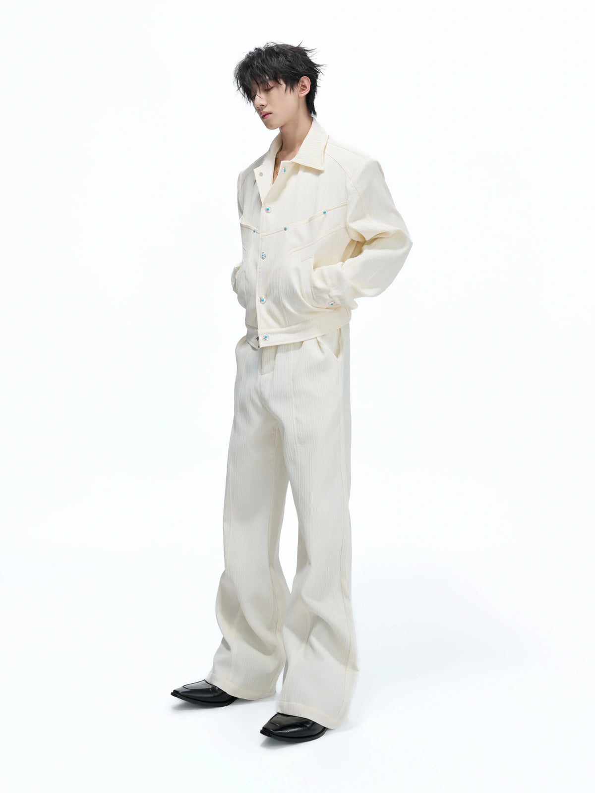 Wheat-Texture Jacket & Straight Pants Set in Polyester - main image 1