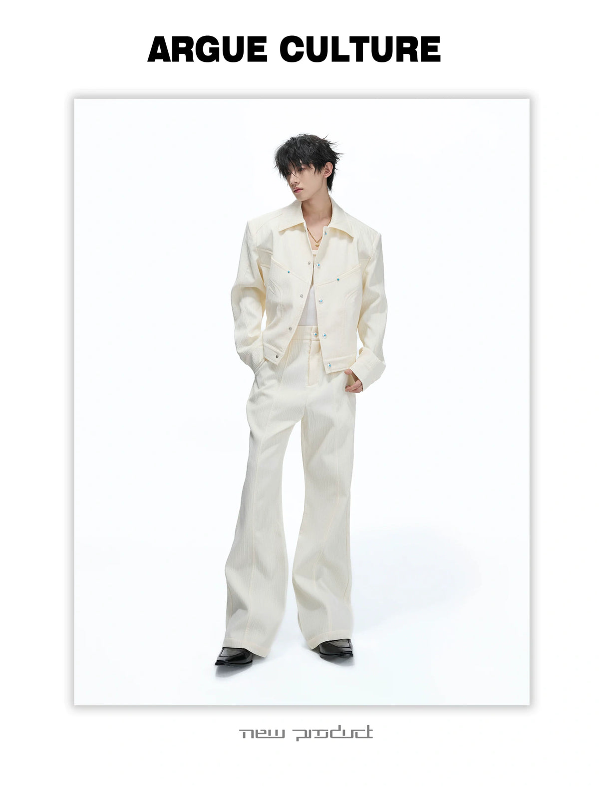 Wheat-Texture Jacket & Straight Pants Set in Polyester - detail image 14