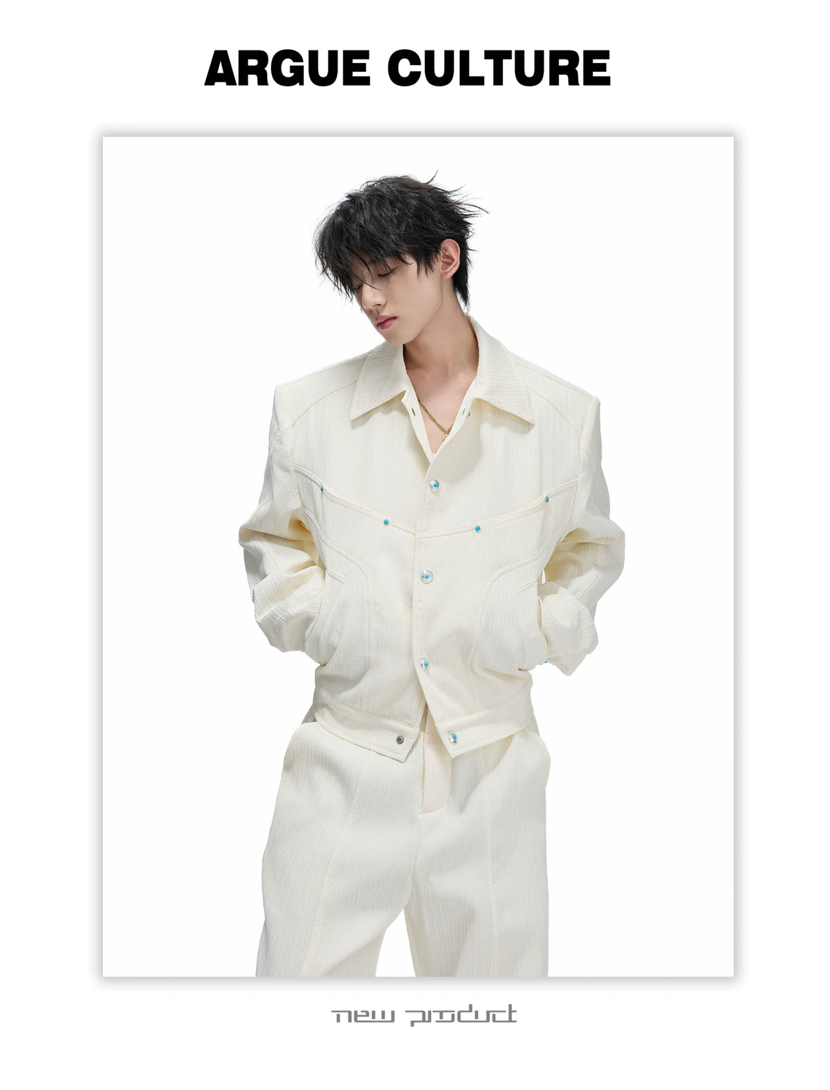 Wheat-Texture Jacket & Straight Pants Set in Polyester - detail image 15