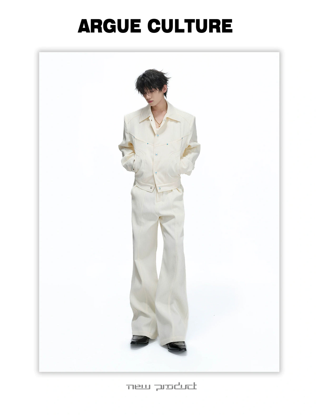 Wheat-Texture Jacket & Straight Pants Set in Polyester - detail image 13