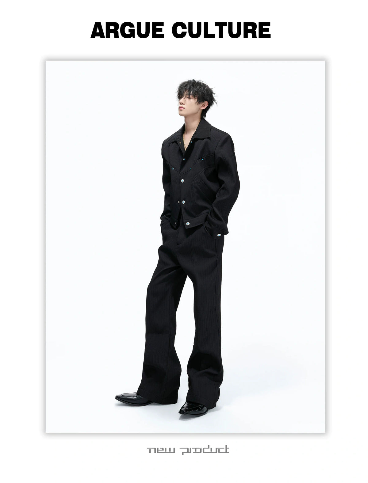 Wheat-Texture Jacket & Straight Pants Set in Polyester - detail image 23