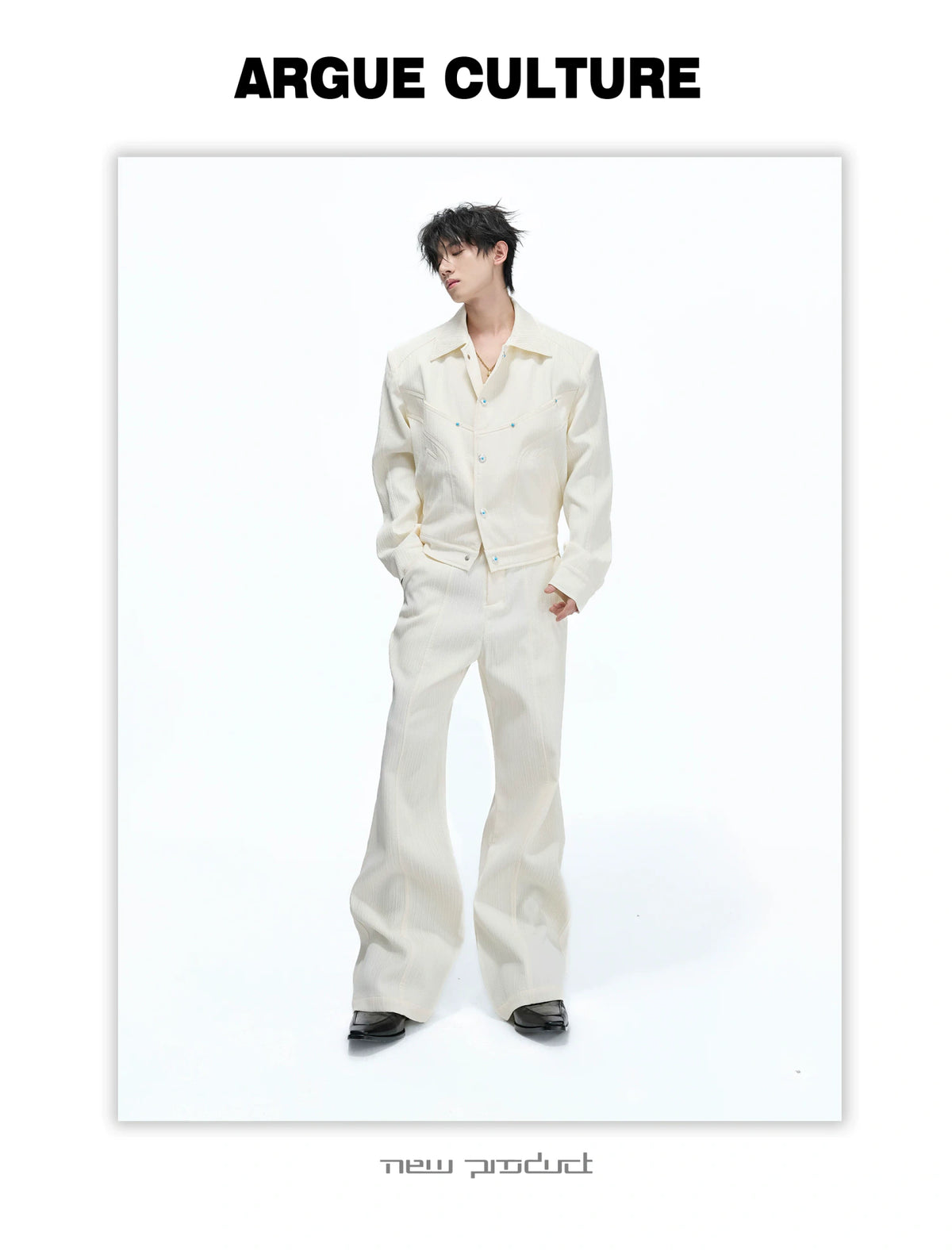 Wheat-Texture Jacket & Straight Pants Set in Polyester - detail image 20