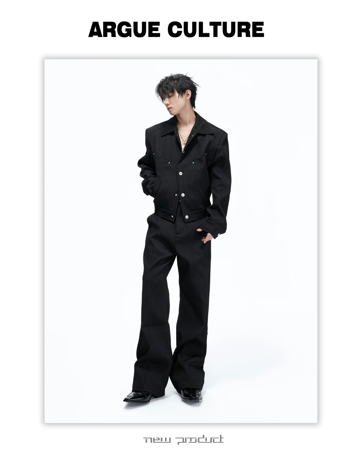 Wheat-Texture Jacket & Straight Pants Set in Polyester - detail image 4