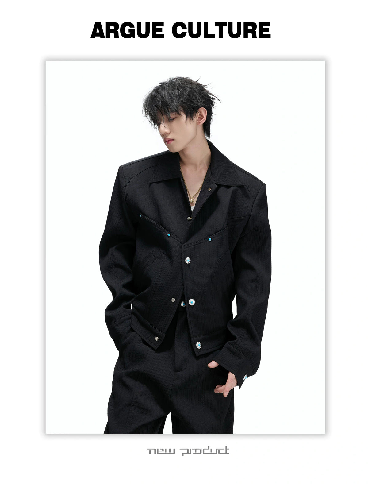 Wheat-Texture Jacket & Straight Pants Set in Polyester - detail image 12