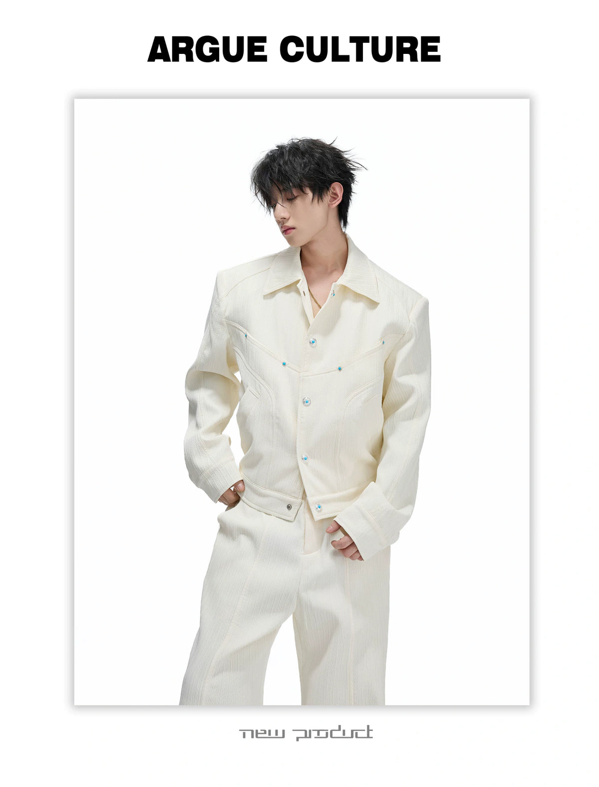 Wheat-Texture Jacket & Straight Pants Set in Polyester - detail image 24
