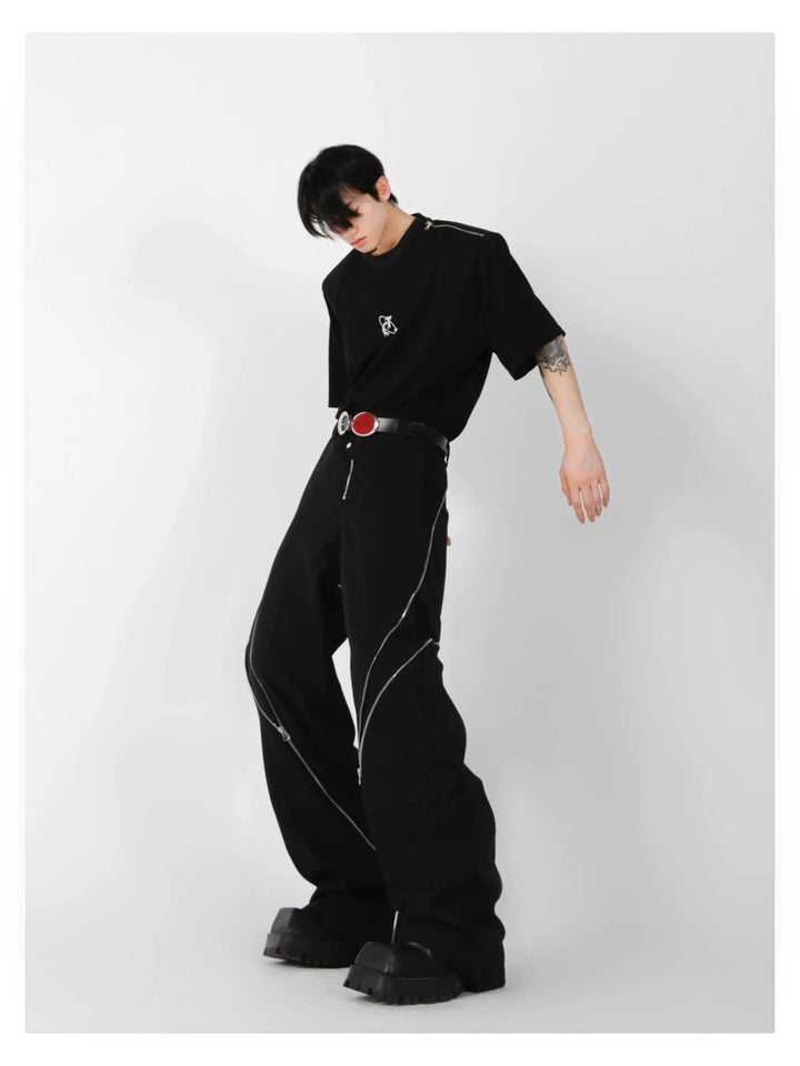 Wide Leg Zipper Spliced Flared Trousers with Relaxed Fit and Split - ArguE CulturE