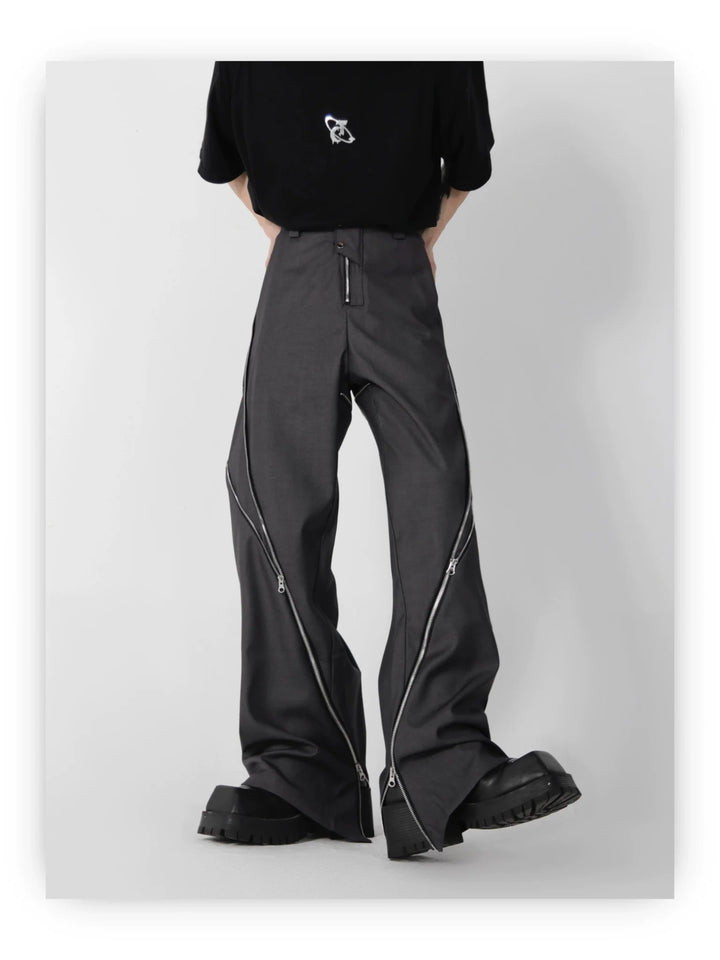 Wide Leg Zipper Spliced Flared Trousers with Relaxed Fit and Split - ArguE CulturE