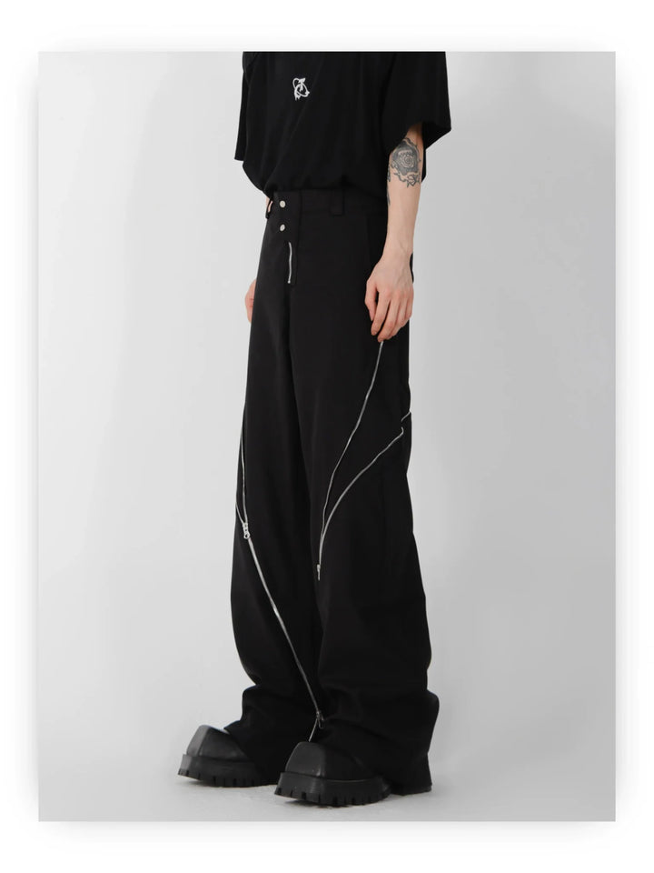 Wide Leg Zipper Spliced Flared Trousers with Relaxed Fit and Split - ArguE CulturE