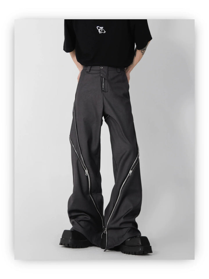 Wide Leg Zipper Spliced Flared Trousers with Relaxed Fit and Split - ArguE CulturE