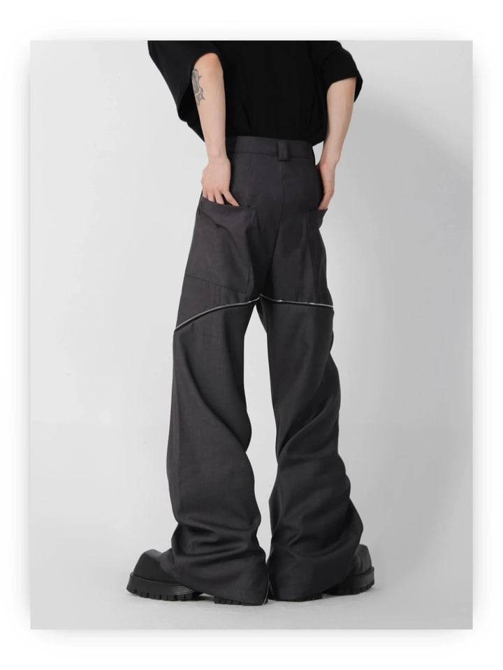 Wide Leg Zipper Spliced Flared Trousers with Relaxed Fit and Split - ArguE CulturE