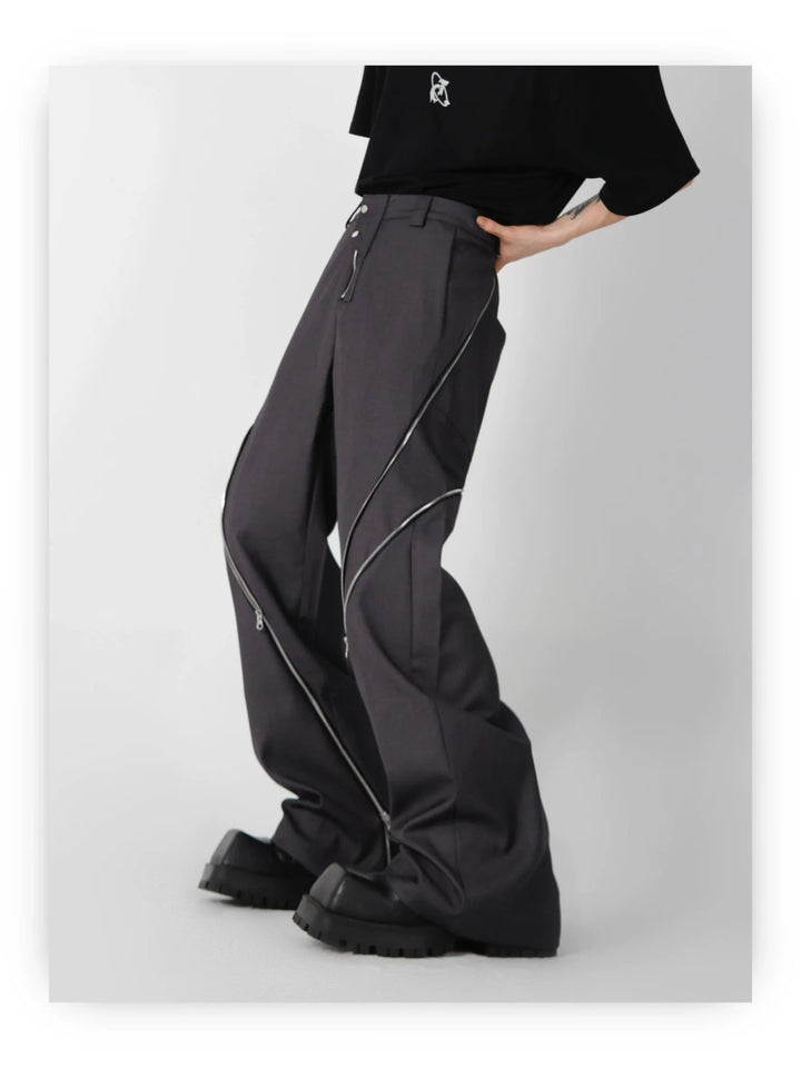 Wide Leg Zipper Spliced Flared Trousers with Relaxed Fit and Split - ArguE CulturE