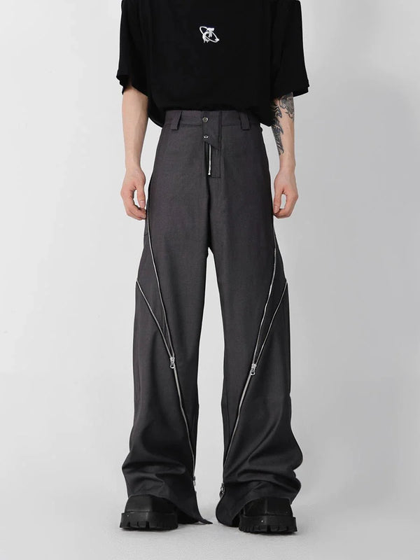 Wide Leg Zipper Spliced Flared Trousers with Relaxed Fit and Split - ArguE CulturE