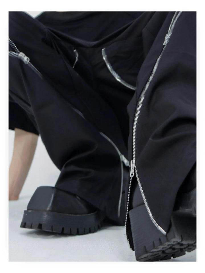 Wide Leg Zipper Spliced Flared Trousers with Relaxed Fit and Split - ArguE CulturE