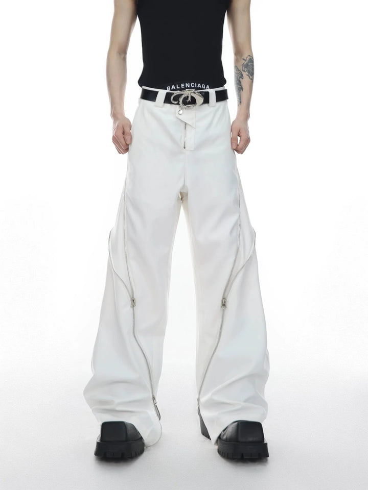 Wide Leg Zipper Spliced Flared Trousers with Relaxed Fit and Split - ArguE CulturE