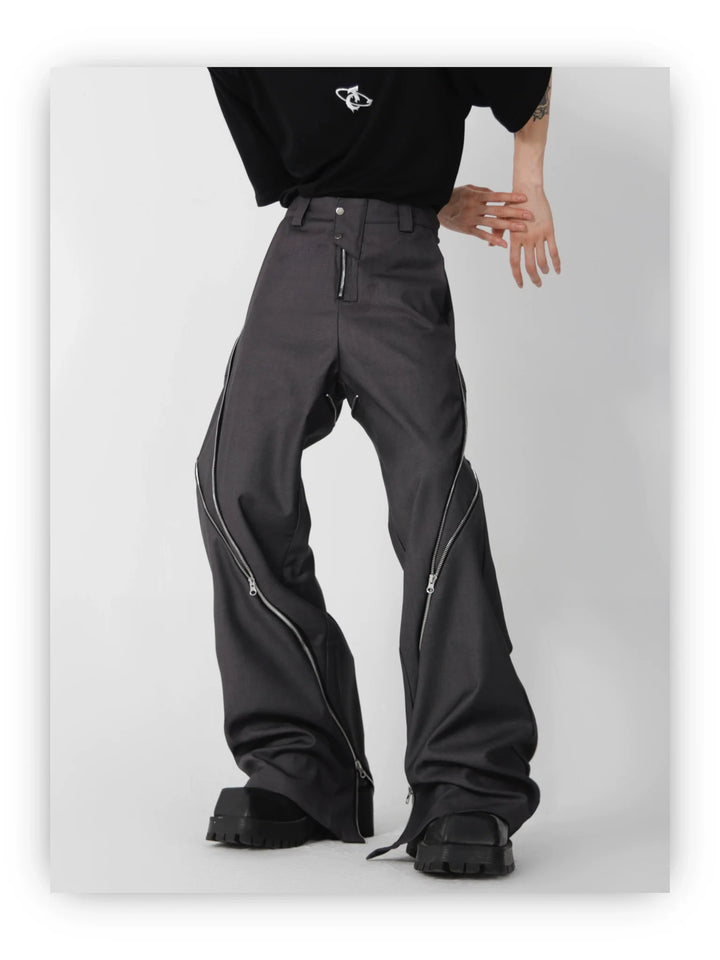 Wide Leg Zipper Spliced Flared Trousers with Relaxed Fit and Split - ArguE CulturE