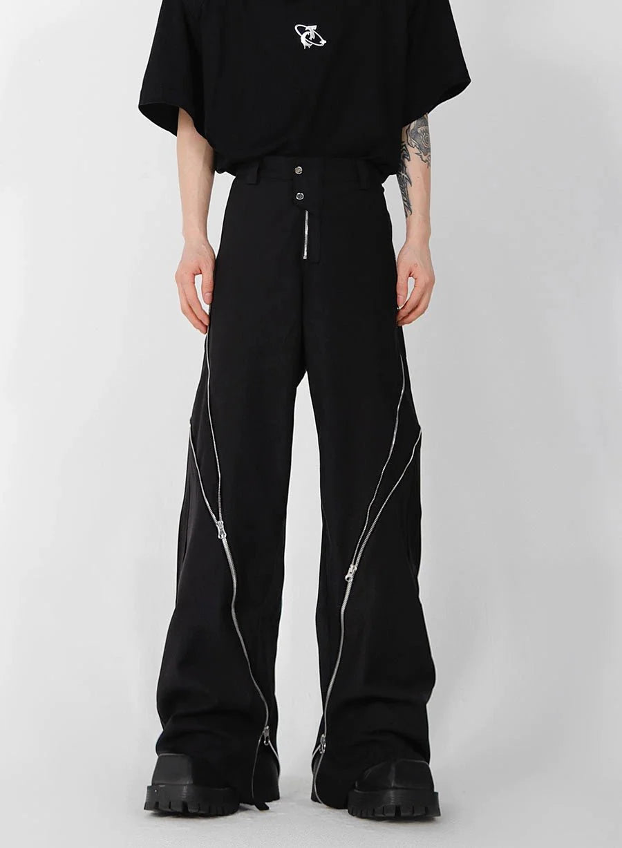 Wide Leg Zipper Spliced Flared Trousers with Relaxed Fit and Split - ArguE CulturE