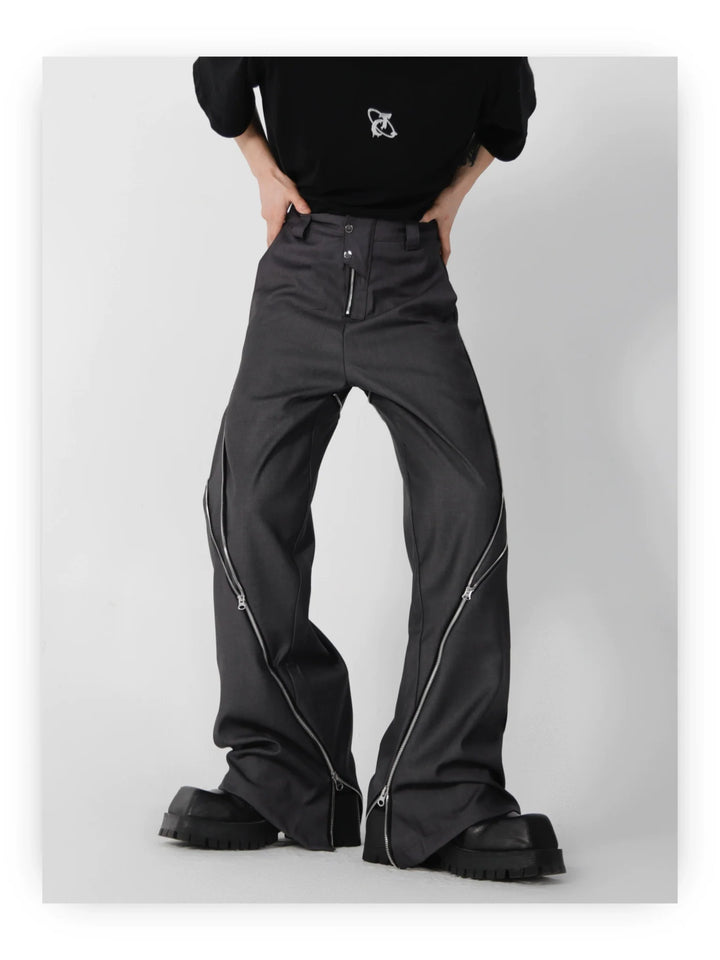 Wide Leg Zipper Spliced Flared Trousers with Relaxed Fit and Split - ArguE CulturE