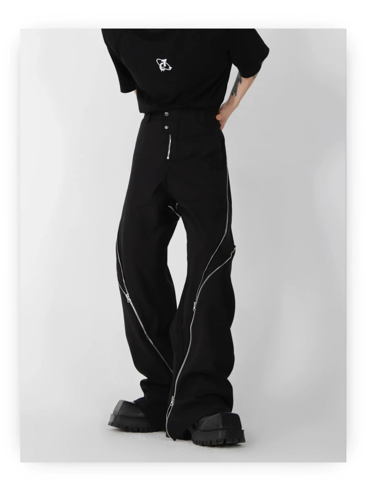 Wide Leg Zipper Spliced Flared Trousers with Relaxed Fit and Split - ArguE CulturE