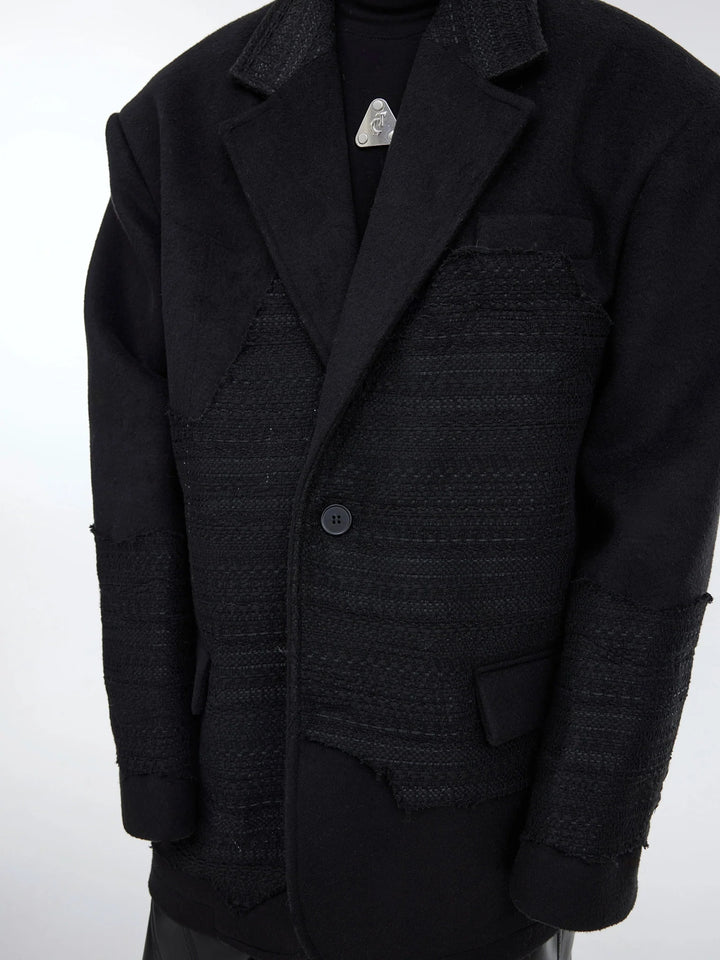 Wool Blend Deconstructed Fringe Blazer | Edgy Patchwork Suit Jacket - ArguE CulturE