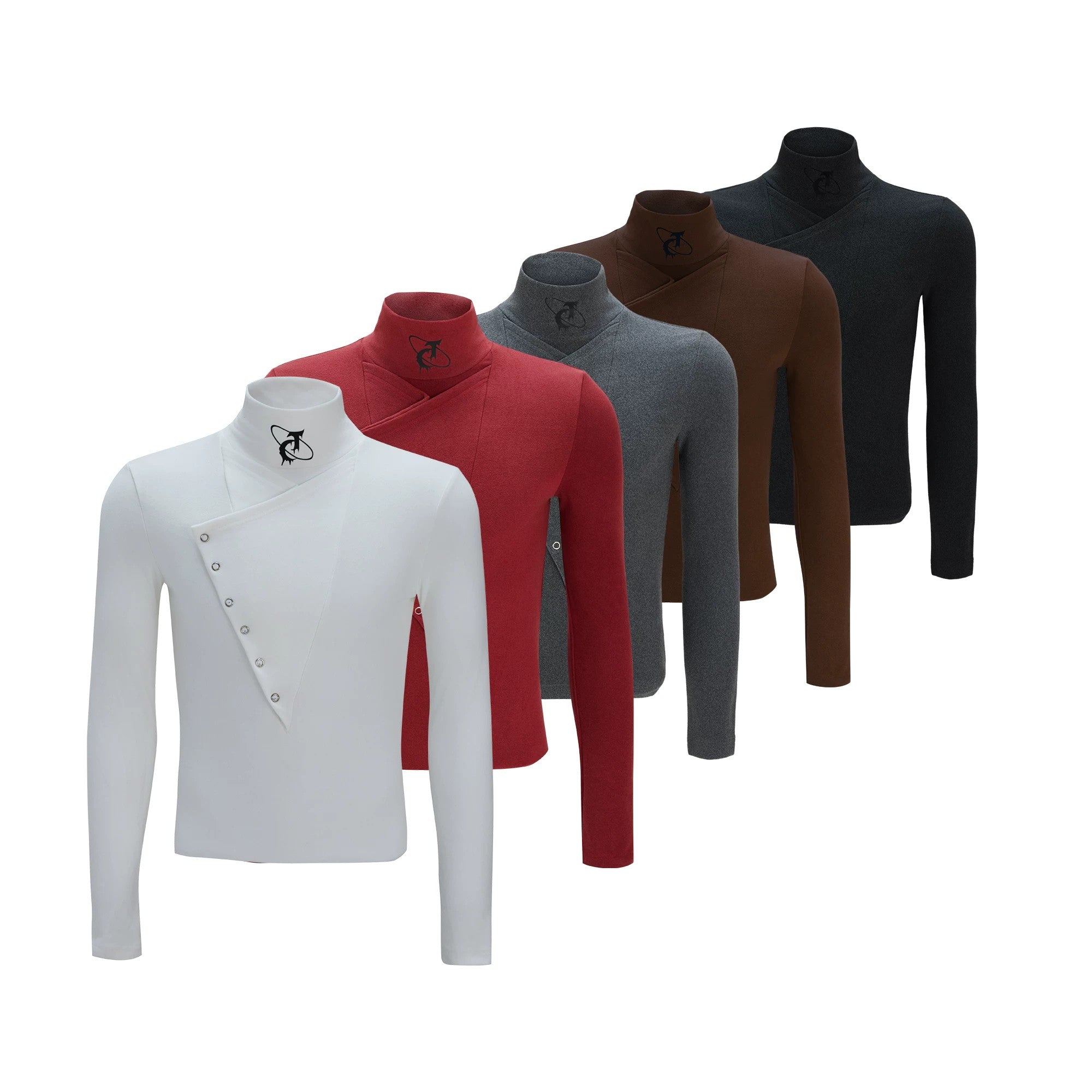 Black slim fit wool blend high neck tee with contrast stitching