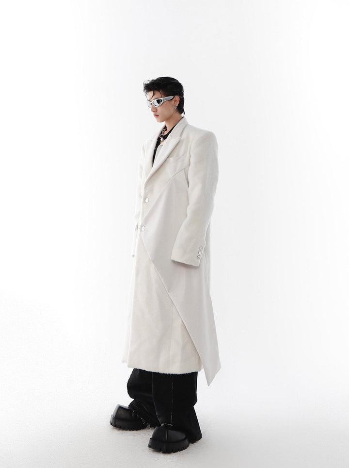 Woolen Overcoat with Faux Leather Patchwork | Unisex Long Trench Coat - ArguE CulturE