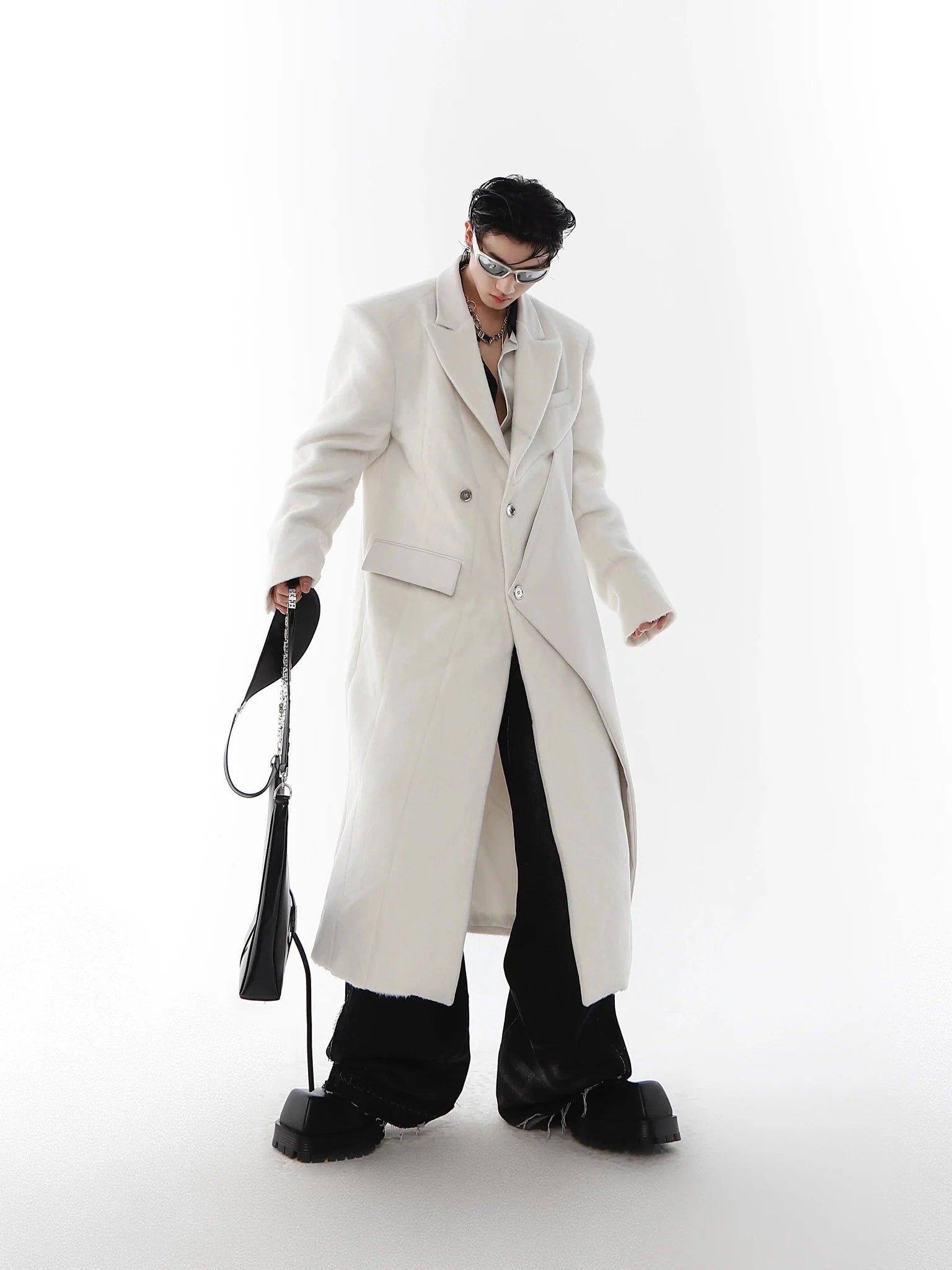 Woolen Overcoat with Faux Leather Patchwork | Unisex Long Trench Coat - ArguE CulturE