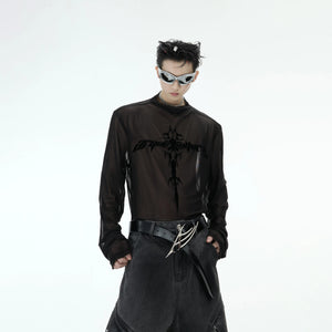 Close-up of the breathable mesh fabric and 3D logo print